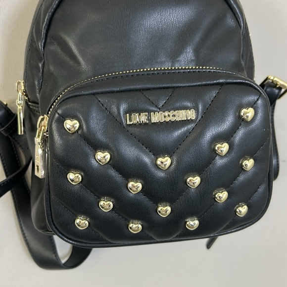 Love Moschino BORSA Matt Black Mini Backpack With Gold Heart Studs Logo main image 7